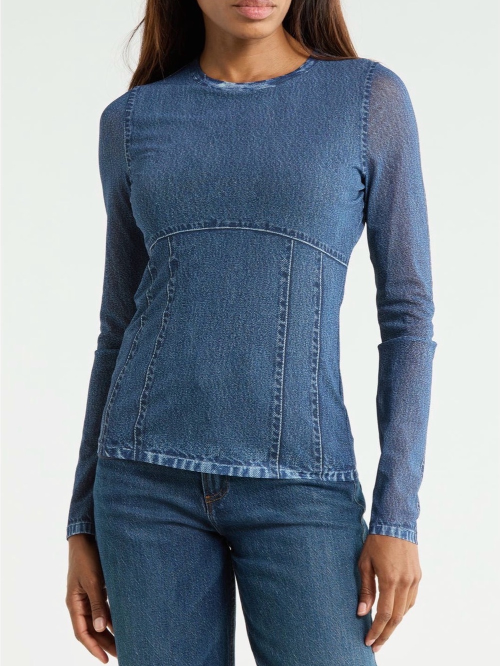 NWT rag & bone Almeda Miramar Mesh Denim Crewneck Top XXS